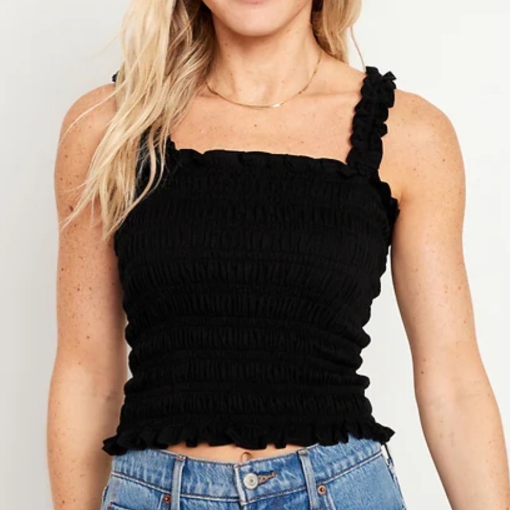 NWT Fitted Smocked Tank Top Medium Black Jack - Picture 1 of 6